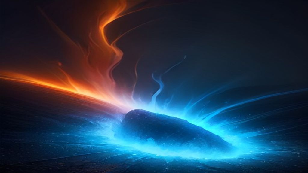An orange flame on the left, a cold blue glow on the right