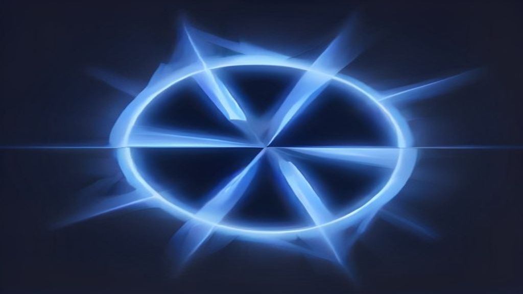 A glowing ring cut through by rays of light